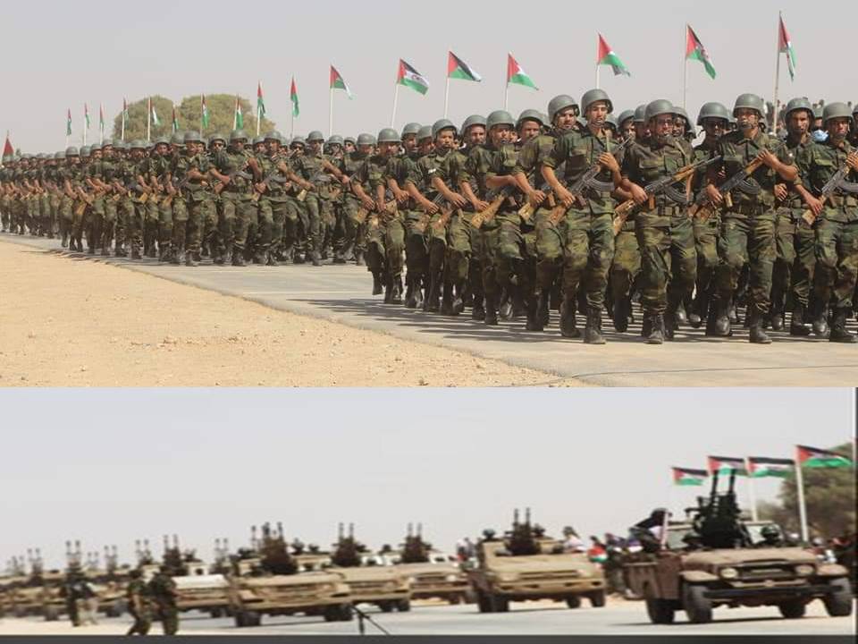 bombardeos parte militar ELPS guerra en el Sahara Occiental desfile y batería militar saharaui