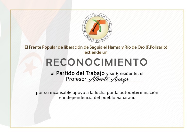 reconocimiento al Partido del Trabajo de México y a su presidente el profesor Alberto Anaya